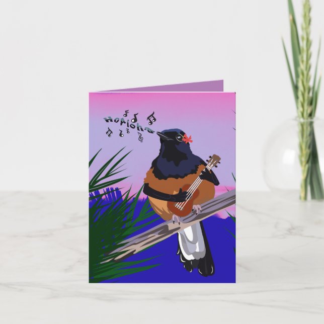 Carte Hawaiian Shama Bird jouant à l'ukulele (Devant)