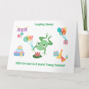 Carte HBD Frog Lily Pad Cake Balloons Casquette Design