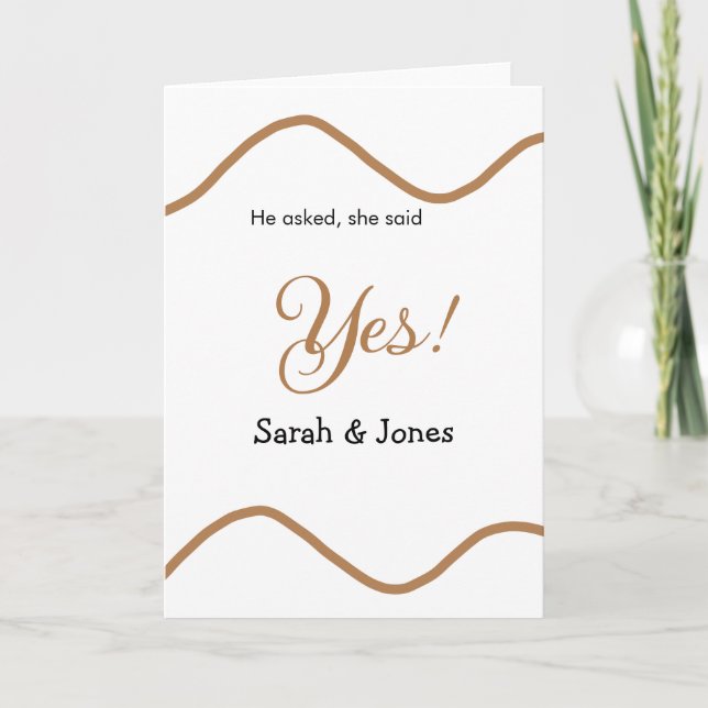 Carte He asked she said yes engagement simple minimal  (Devant)