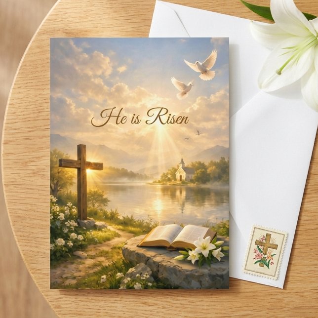 Carte He Is Risen Christian Easter Resurrection Greeting (Créateur téléchargé)