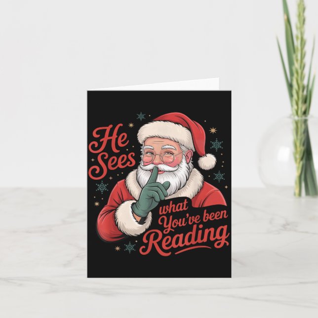 Carte He Sees What You've Been Reading, Retro Santa Chri (Devant)
