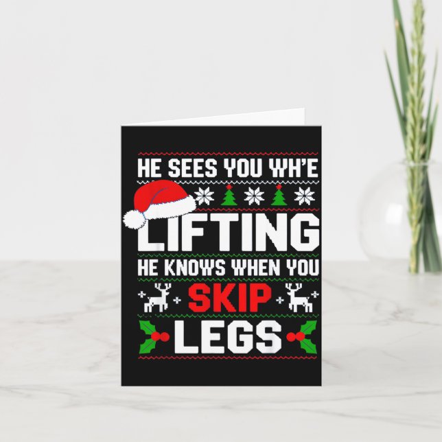 Carte He Sees You Lifting Skip Legs Gym Enthusiasts Funn (Devant)