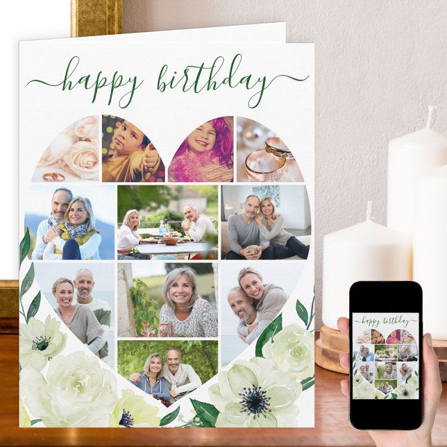 Carte Heart 11 Photo Collage Rose blanche Joyeux anniver (Créateur téléchargé)