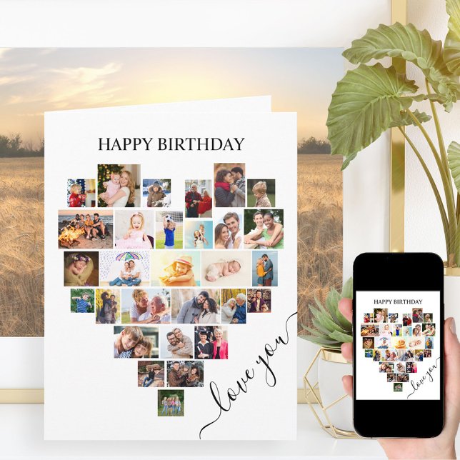 Carte Heart Photo Collage Love Script Birthday Card (Créateur téléchargé)