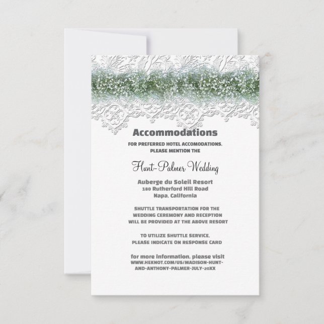 Carte Hébergement de mariage dentelle blanche et souffle (Devant)