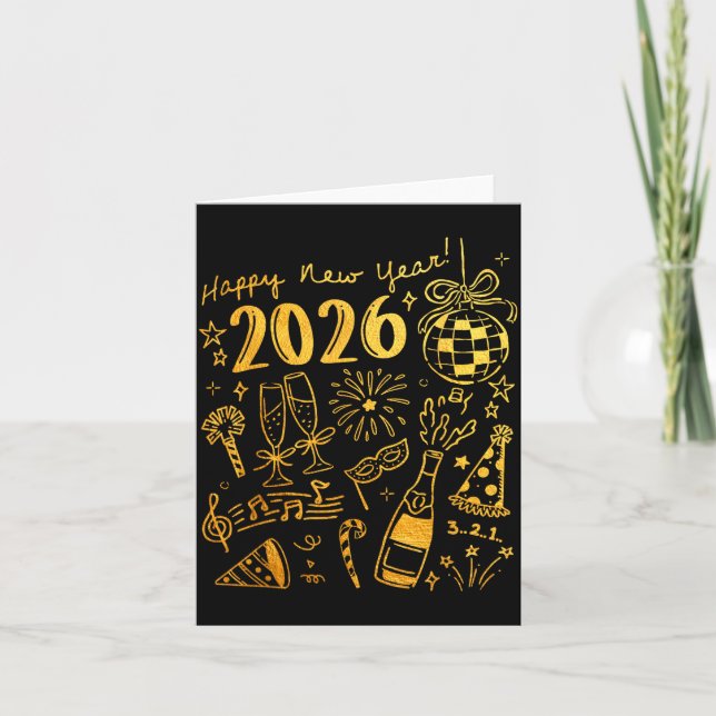 Carte Hello 2026 Disco Ball Coquette Bow Happy New Year  (Devant)