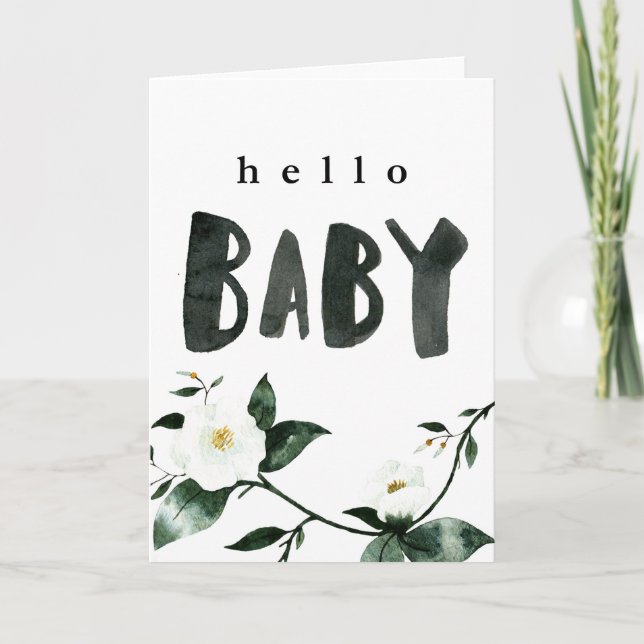 Carte Hello Baby Watercolor Floral (Devant)