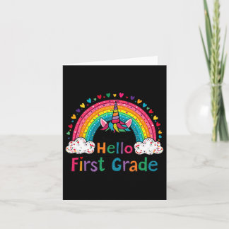 Carte Hello First Grade Rainbow Cute Unicorn Enseignant