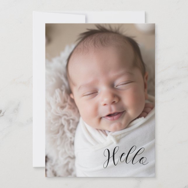 Carte “Hello” Personalized Photo Birth Announcement Card (Devant)