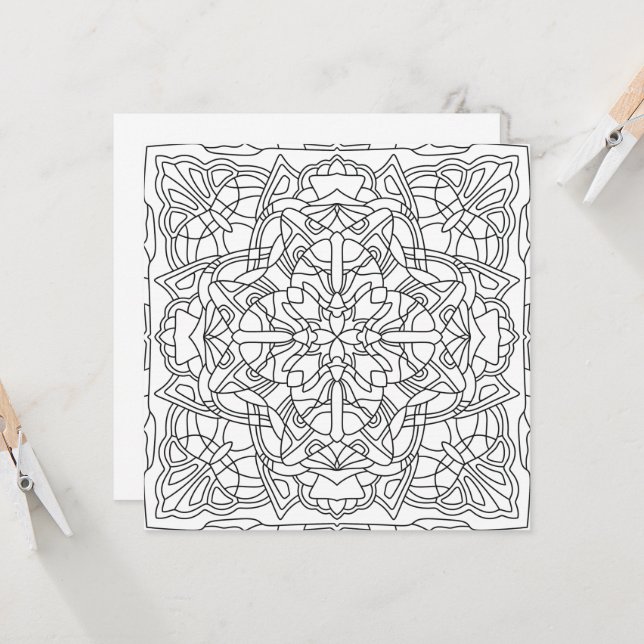 Carte Hello Spring : Mandala géométrique (Devant/Arrière en situation)