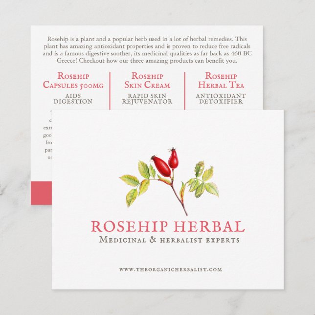 Carte Herbiers de Rosehip médicine trois produits info (Devant / Derrière)