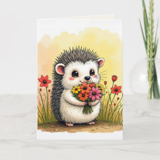 Carte Hérisson Anniversaire Avec Bouquet Fleur