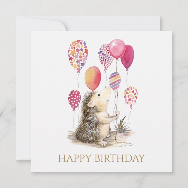 Carte Hérisson avec ballons roses Joyeux anniversaire (Devant)