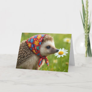 Carte Hérisson d'anniversaire reniflant une marguerite