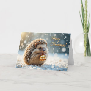 Carte Hérisson de Noël mignon dans la neige Forêt hivern