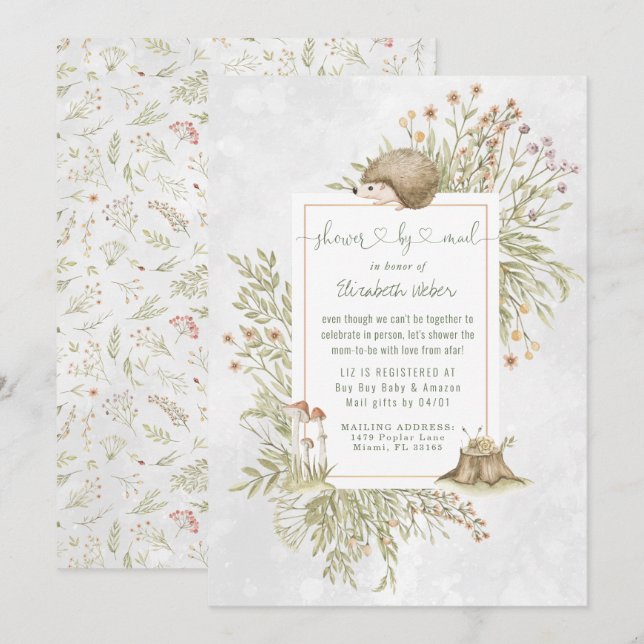 Carte Hérisson de Woodland | Baby shower forestier par c (Devant / Derrière)