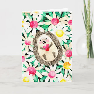 Carte Hérisson mignon et marguerites juste parce que l'a