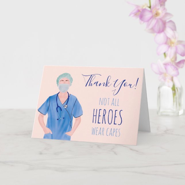 Carte Heroes infirmière illustration rose bleu merci (Orchidée)