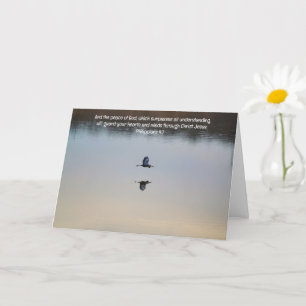 Carte Heron Bird survolant le lac paisible Bible Verse