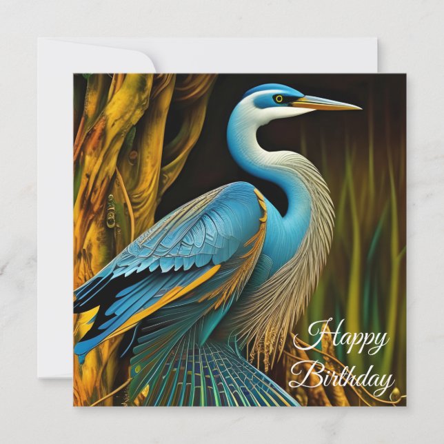 Carte Héron bleu à Reeds Joyeux anniversaire (Devant)