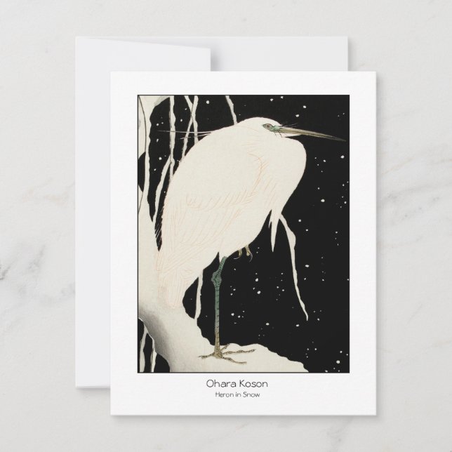 Carte Heron en Neige - Ohara Koson + titre - Art Card (Devant)