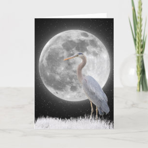 Carte Heron Gris Avec Pleine lune