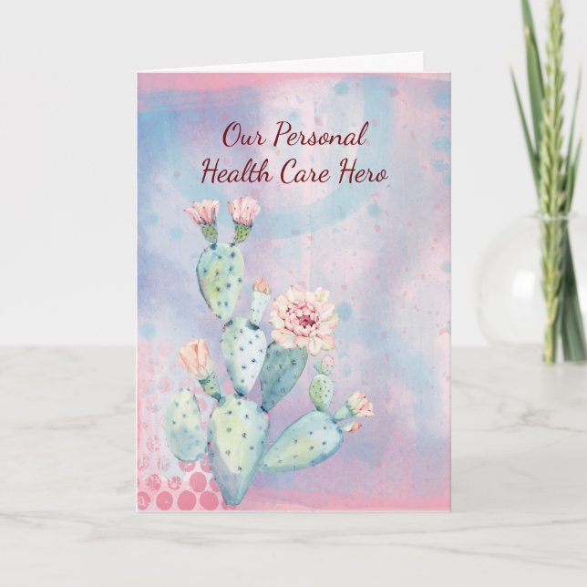 Carte Héros de soins de santé Merci aquarelle Cactus (Devant)