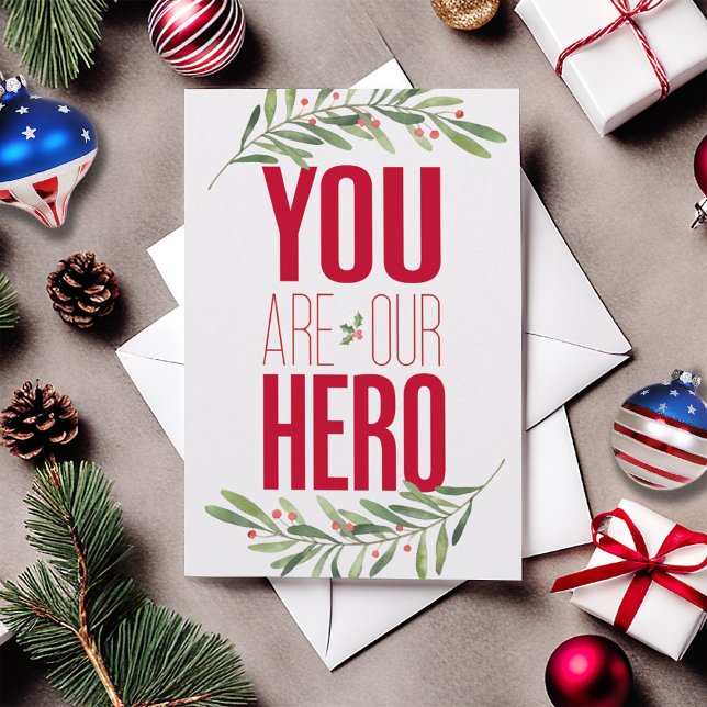 Carte Héros militaire Famille de la Force aérienne Joyeu (You are Our / My Hero USA Military Christmas Card, BMT basic training, boot camp, airman, air force)
