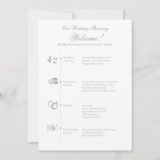Carte Heure de l'itinéraire de réception du mariage en g (Devant)