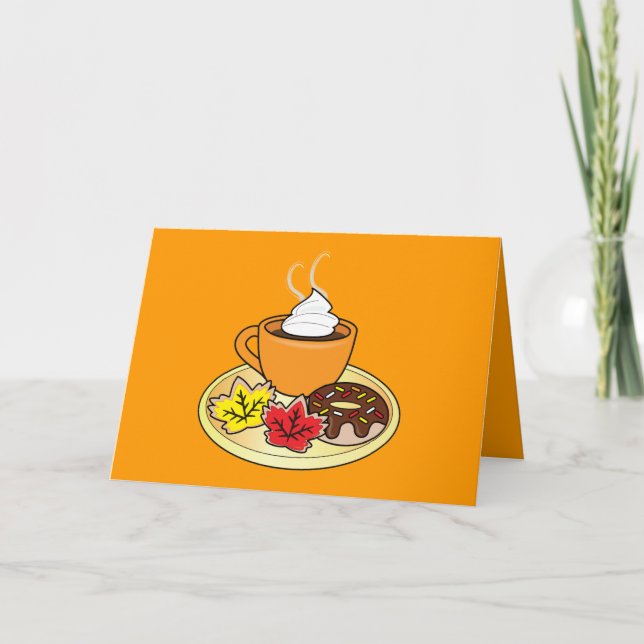Carte heureuse d'automne avec du café et des (Devant)