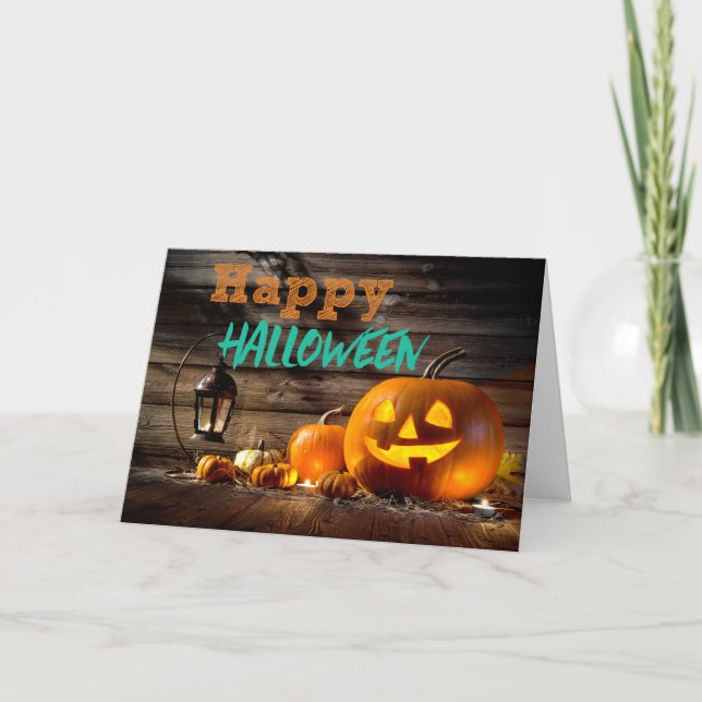 Carte heureuse de Halloween de citrouille (Devant)