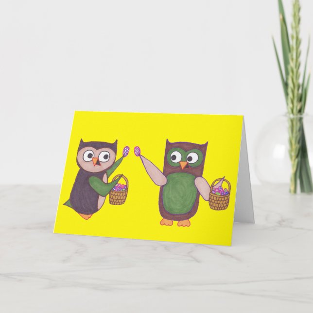 Carte heureuse de hibou de Pâques (Devant)