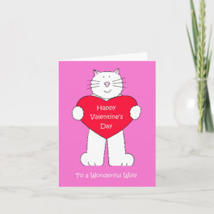 Carte Heureuse Sainte-Valentin au chat blanc caricature 