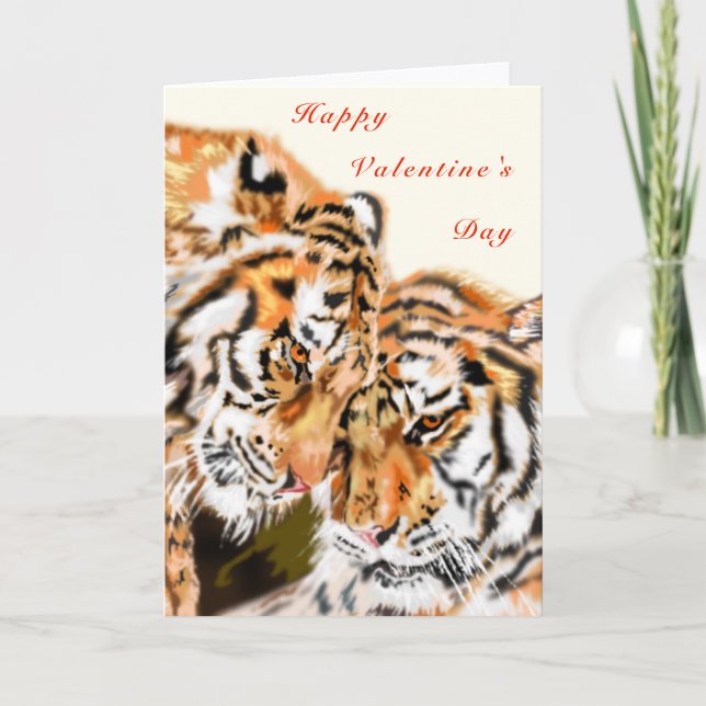 Carte Heureuse Sainte-Valentin avec deux tigres se (Devant)