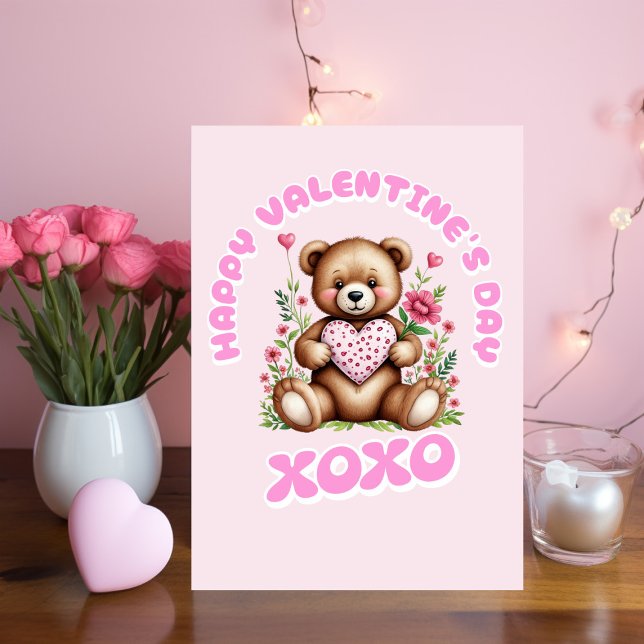 Carte Heureuse Sainte-Valentin avec un mignon ours (Créateur téléchargé)