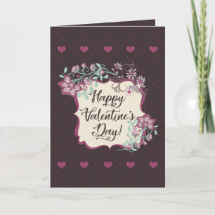 Carte HEUREUSE SAINTE-VALENTIN ! Coeurs de fleurs roses 