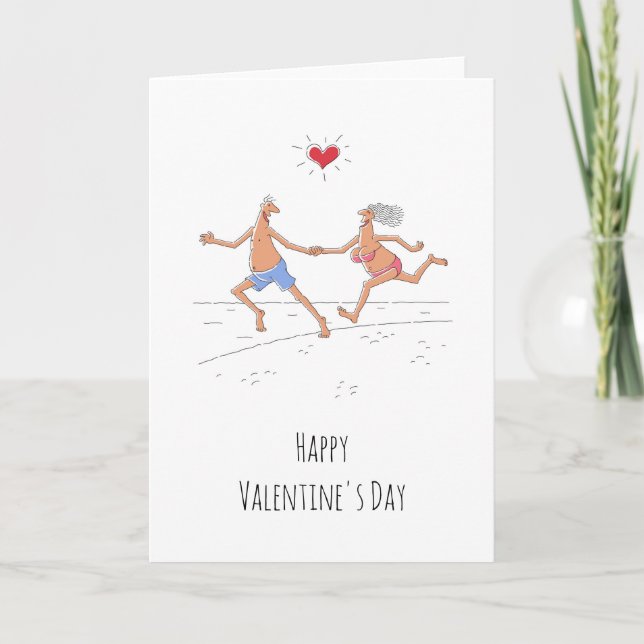 Carte Heureuse Sainte-Valentin Couple Lovers Beach Heart (Devant)