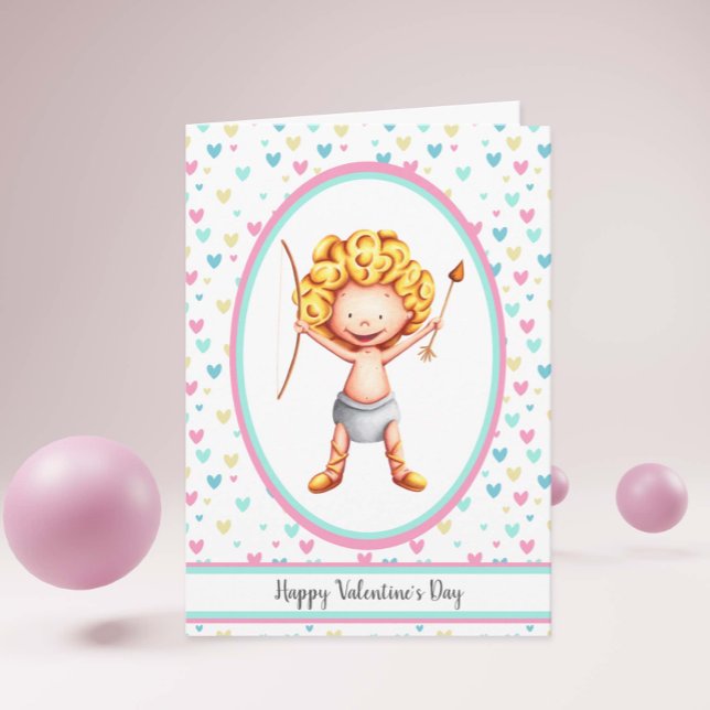 Carte Heureuse Sainte-Valentin Cute Cupid Souriant (Créateur téléchargé)