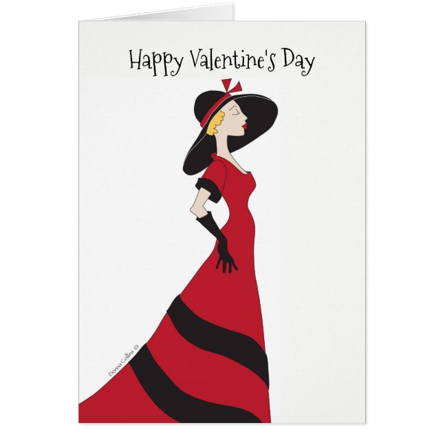Carte Heureuse Sainte-Valentin fille en rouge (Devant)
