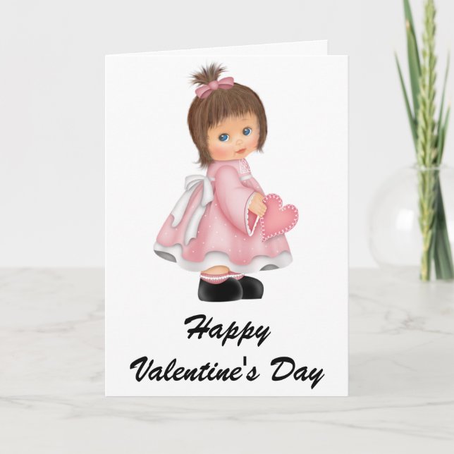 Carte Heureuse Sainte-Valentin petite fille rose (Devant)