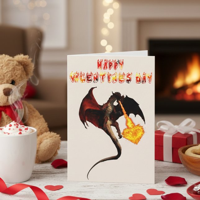 Carte Heureuse Sainte-Valentin Red Dragon Fire Heart (Créateur téléchargé)