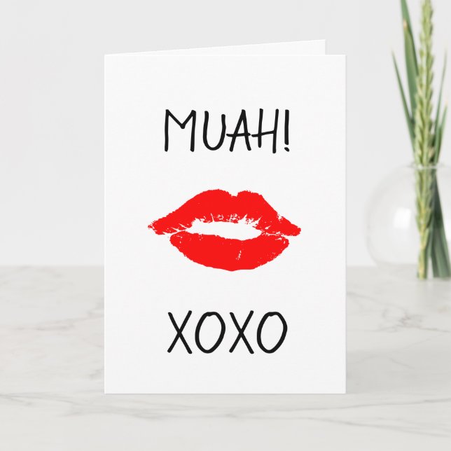 Carte Heureuse Sainte-Valentin Red Lips Kiss Muah (Devant)