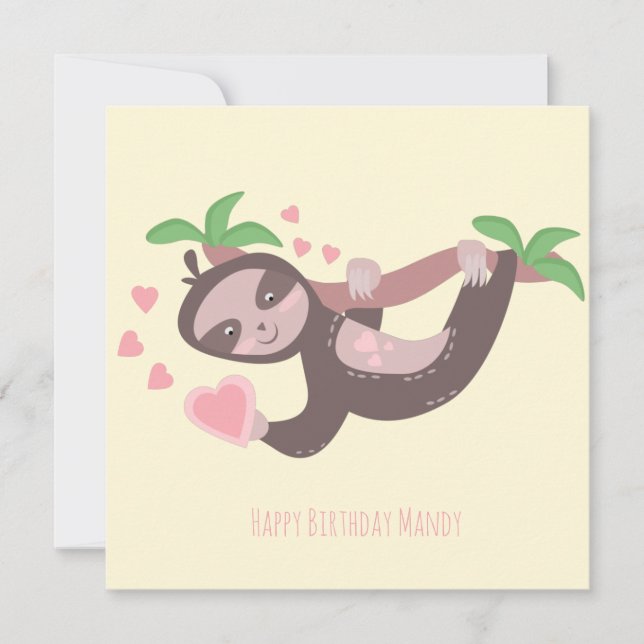 Carte Heureuse Sainte-Valentin Sloth Hearts Anniversaire (Devant)