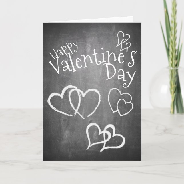Carte Heureuse Sainte-Valentin sur un tableau à craie (Devant)