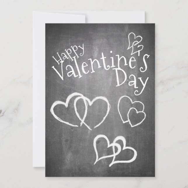 Carte Heureuse Sainte-Valentin sur un tableau à craie (Devant)