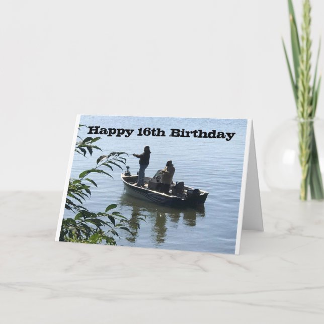 Carte HEUREUX *16e ANNIVERSAIRE *PÊCHEUR* (Devant)