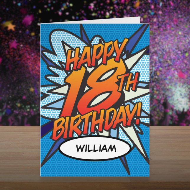 Carte HEUREUX 18E ANNIVERSAIRE BD Livre Pop Art (Fun HAPPY 18TH BIRTHDAY Comic Book Card)