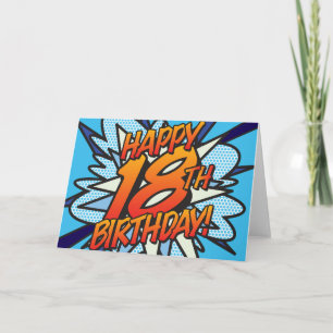 Carte HEUREUX 18E ANNIVERSAIRE BD Livre Pop Art bleu