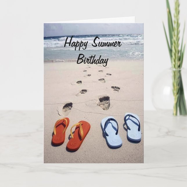 CARTE ***HEUREUX ANNIVERSAIRE D'ÉTÉ**** STYLE DE PLAGE (Devant)