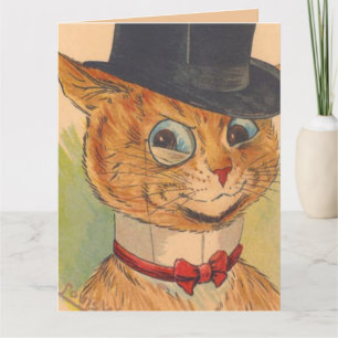 CARTE HEUREUX CHAT D'ANNIVERSAIRE PORTANT LE HAUT DU CHA
